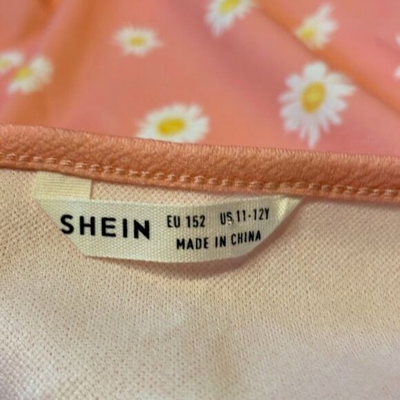 Shein- Light Orange Mini Dress with Daisies and Tie Straps- Size 11-12 Years Old - Picture 3 of 6